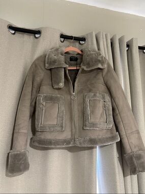 Boohoo Petite Grey Faux Shearling Jacket